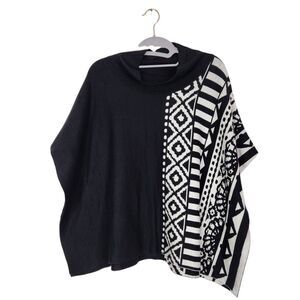 ICELANDIC DESIGN Sweater Womens S/M Black Poncho Cape Top NWOT Fair Isle‎ Cabin